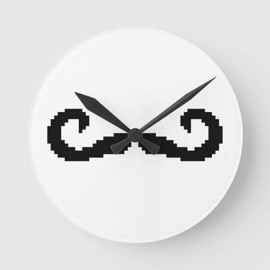 8 Bit Pixel Handlebar Mustache Runde Wanduhr (Vorderseite)