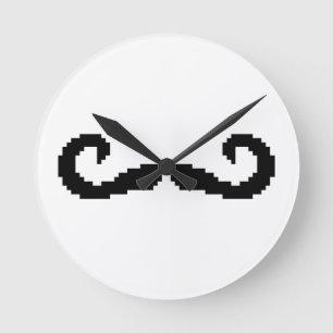 8 Bit Pixel Handlebar Mustache Runde Wanduhr
