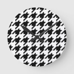8 Bit Pixel Houndstooth Check Pattern Runde Wanduhr