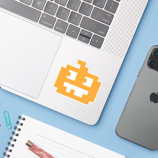 8 Bit Pixel Jack O' Lantern Pumpkopf Aufkleber (Laptop mit iPhone)