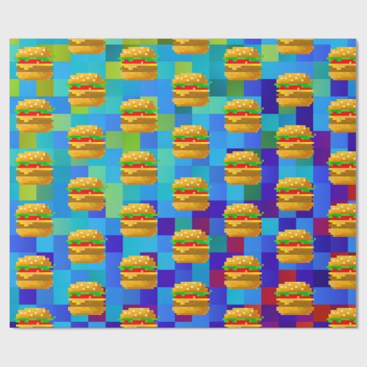 8-Bit-Pixel-Kunstburger - farbenfrohe Fastfood-Pac Geschenkpapier (Flach)