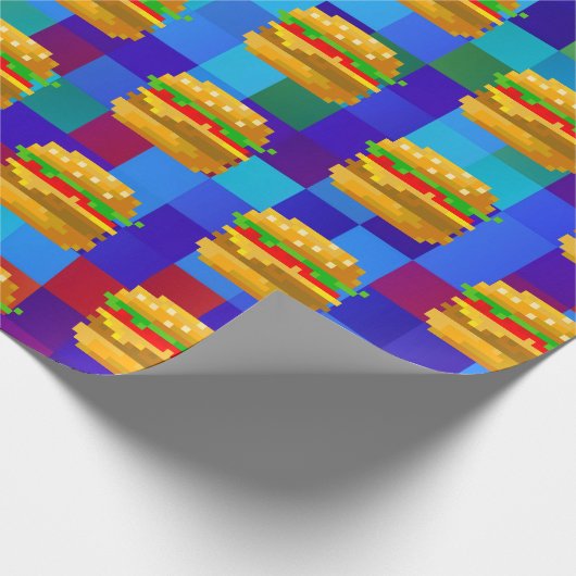 8-Bit-Pixel-Kunstburger - farbenfrohe Fastfood-Pac Geschenkpapier (Ecke)
