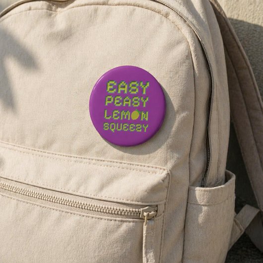 8-Bit Pixel Lemon Purple Round Pin Button