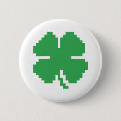 8 Bit Pixel Lucky Vierblättriges Kleeblatt Button (Vorderseite)