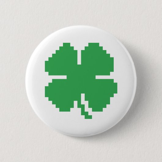 8 Bit Pixel Lucky Vierblättriges Kleeblatt Button (Vorderseite)