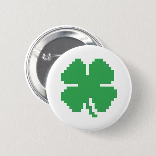 8 Bit Pixel Lucky Vierblättriges Kleeblatt Button (Vorne & Hinten)