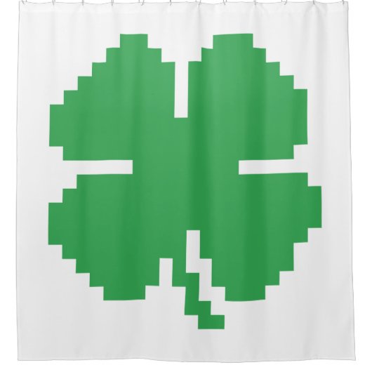 8 Bit Pixel Lucky Vierblättriges Kleeblatt Duschvorhang (Vorderseite)