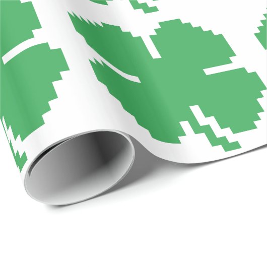 8 Bit Pixel Lucky Vierblättriges Kleeblatt Geschenkpapier (Rolleneckpunkt)