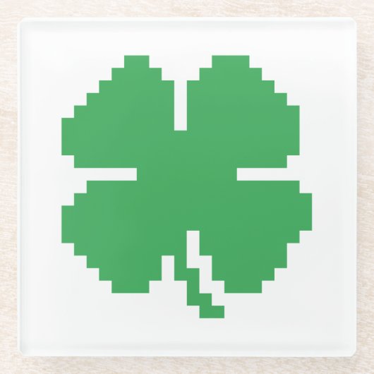 8 Bit Pixel Lucky Vierblättriges Kleeblatt Glasuntersetzer (Vorderseite)