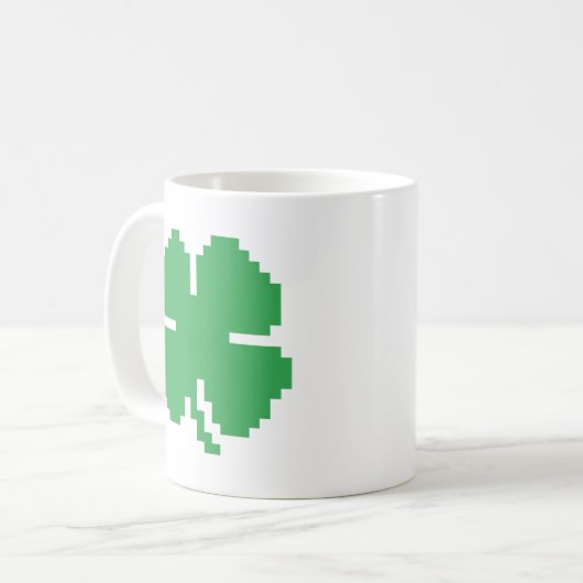 8 Bit Pixel Lucky Vierblättriges Kleeblatt Kaffeetasse (Vorderseite Links)