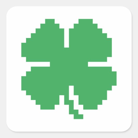 8 Bit Pixel Lucky Vierblättriges Kleeblatt Quadratischer Aufkleber (Vorderseite)