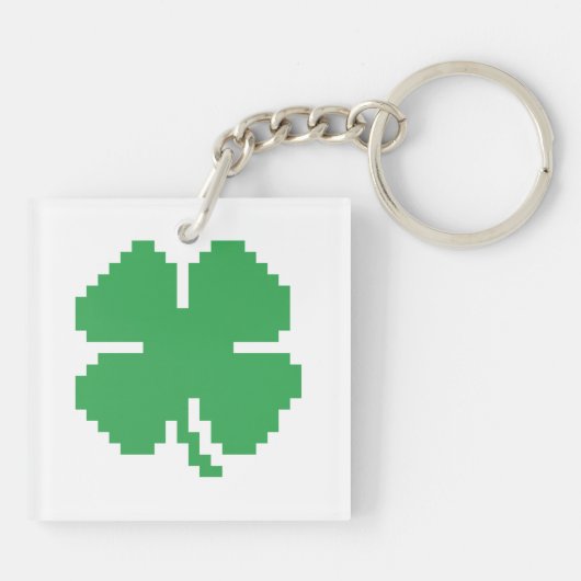 8 Bit Pixel Lucky Vierblättriges Kleeblatt Schlüsselanhänger (Rückseite)