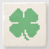 8 Bit Pixel Lucky Vierblättriges Kleeblatt Steinuntersetzer (Vorderseite)