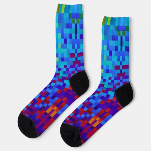 8-Bit Pixel Muster Abstrakt Cool Geeky Blue Red Socken (Linkes Detail)