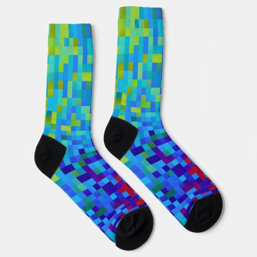 8-Bit Pixel Muster Abstrakt Cool Geeky Blue Red Socken (Rechts)