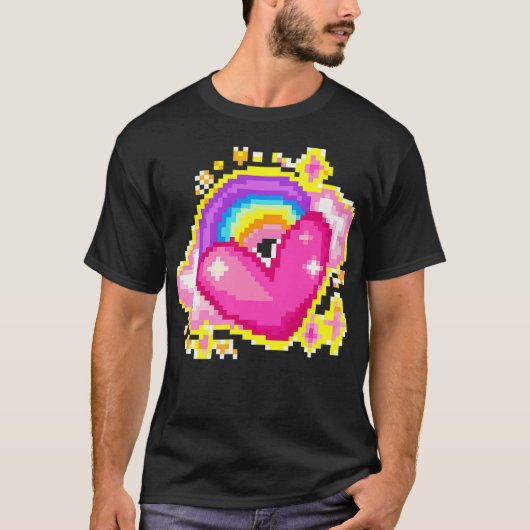 8-Bit-Pixel-Regenbogenherz T-Shirt (Vorderseite)