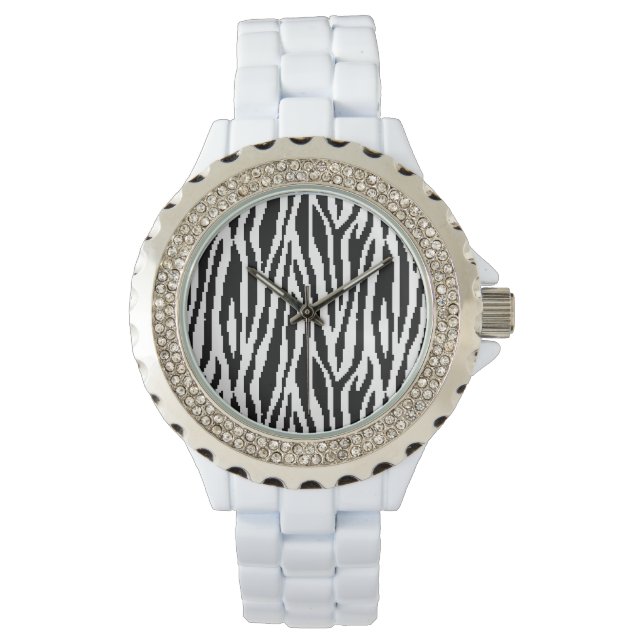 8 Bit Pixel Zebra Print Design Muster Armbanduhr (Vorderseite)