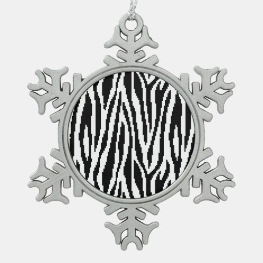 8 Bit Pixel Zebra Print Design Muster Schneeflocken Zinn-Ornament (Vorderseite)
