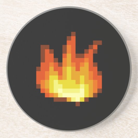 8 Bit Pixeled Feuer Sandstein Untersetzer (Vorne)