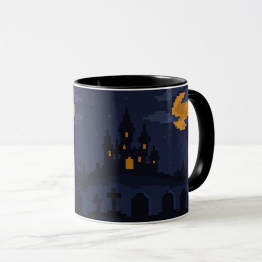 8-Bit Retro-Geisterburg Tasse (VorderseiteRechts)