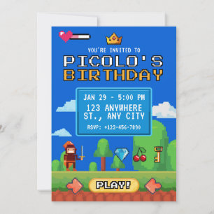 8-Bit Retro-Videospiel-Pixel-Art-Gamer-Geburtstag Einladung