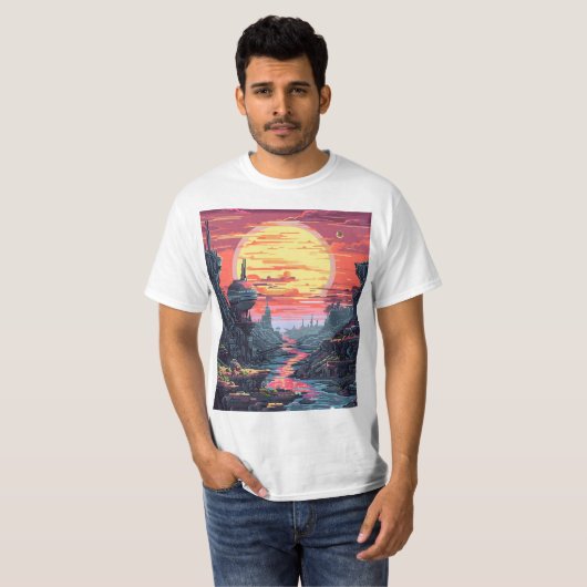 8 Bit Sci Fi Planet T-Shirt (Vorne ganz)