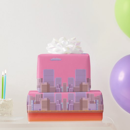 8-Bit-Skyline Geschenkpapier (Partygeschenke)
