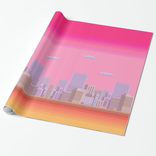 8-Bit-Skyline Geschenkpapier (Ungerollt)