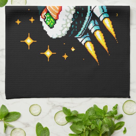 8-Bit Space Sushi Adventure - Retro Pixel Art Geschirrtuch (Gefaltet)