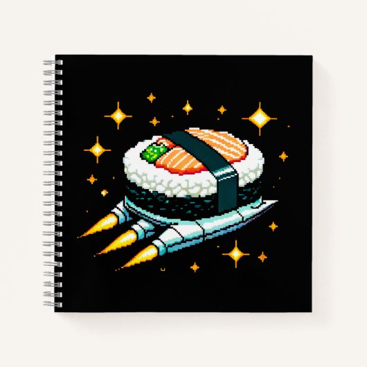 8-Bit Space Sushi Adventure - Retro Pixel Art Notizblock (Vorderseite)