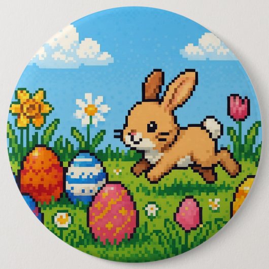 8-Bit süßer Osterhase/Hase Button (Vorderseite)
