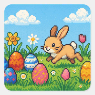8-Bit süßer Osterhase/Kaninchen Quadratischer Aufkleber
