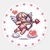 8 bit Valentinstag Retrocupid Runder Aufkleber (Vorderseite)