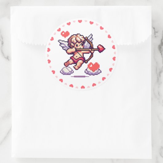8 bit Valentinstag Retrocupid Runder Aufkleber (Tasche)