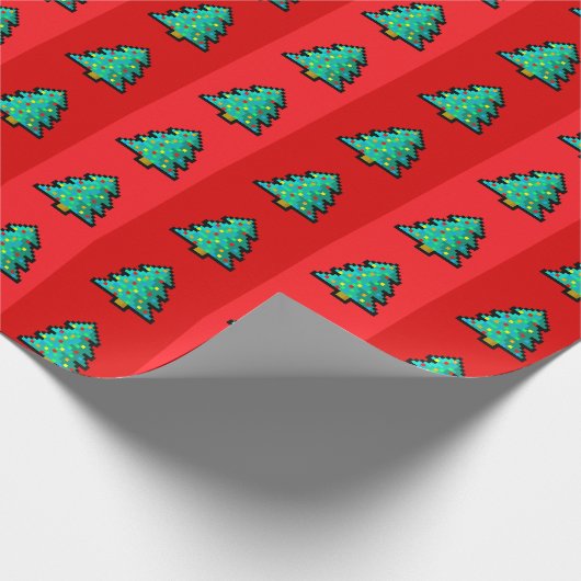 8 Bit Weihnachtsbaum Red Green Pixel Art Fun Geeky Geschenkpapier (Ecke)