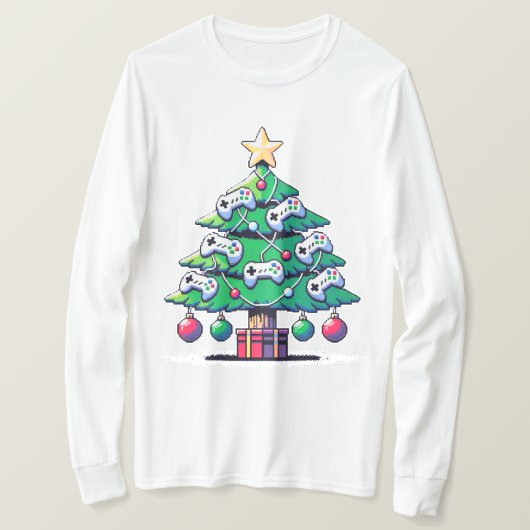 8-Bit Weihnachtsbaum - Retro Gamer Holiday Design T-Shirt (Design vorne)