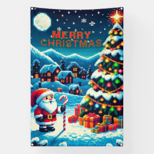 8-Bit-Weihnachtsbaum & Santa Banner
