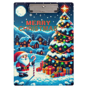 8-Bit-Weihnachtsbaum & Santa Klemmbrett