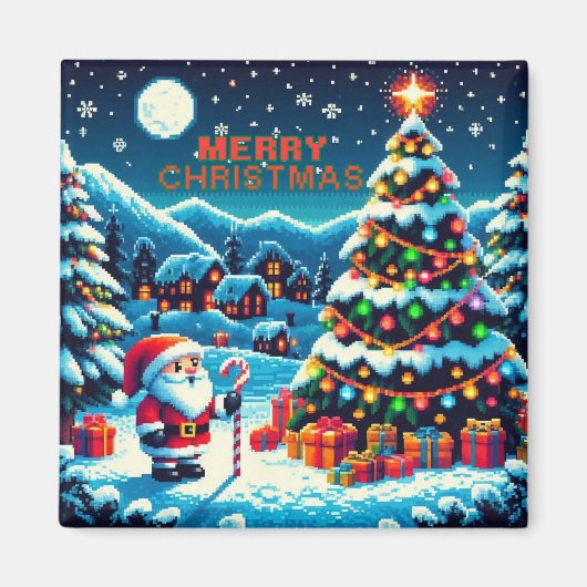 8-Bit-Weihnachtsbaum & Santa Magnet (Vorne)