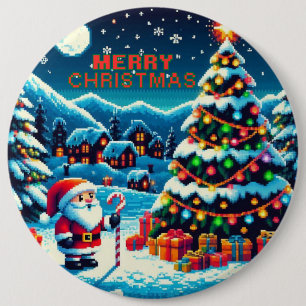 8-Bit-Weihnachtsbaum & Weihnachtsmann Button