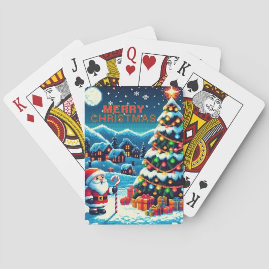 8-Bit-Weihnachtsbaum & Weihnachtsmann Spielkarten (Rückseite)