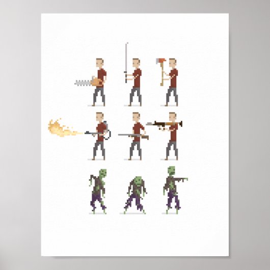 8-Bit Zombie Apokalypse Pixel Art Poster (Vorne)