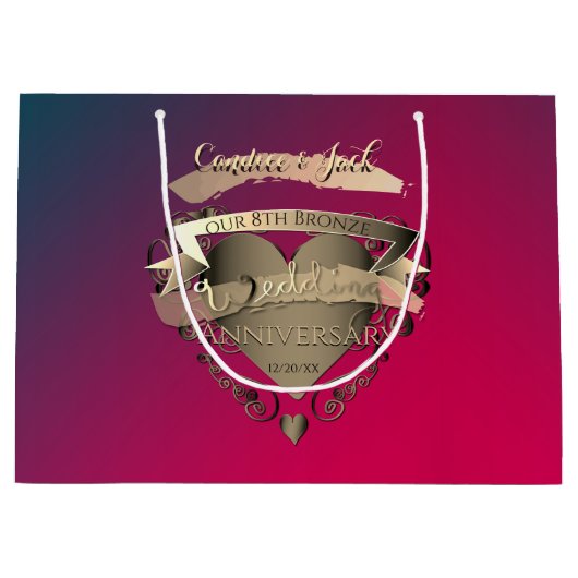 8. Bronze & Tourmaline Hochzeitstag Herzstück Große Geschenktüte (Vorderseite)