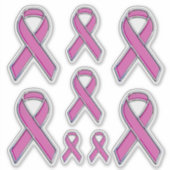 8 Chrome Style Print Pink Ribbon Bewusstsein Aufkleber (Vorderseite)
