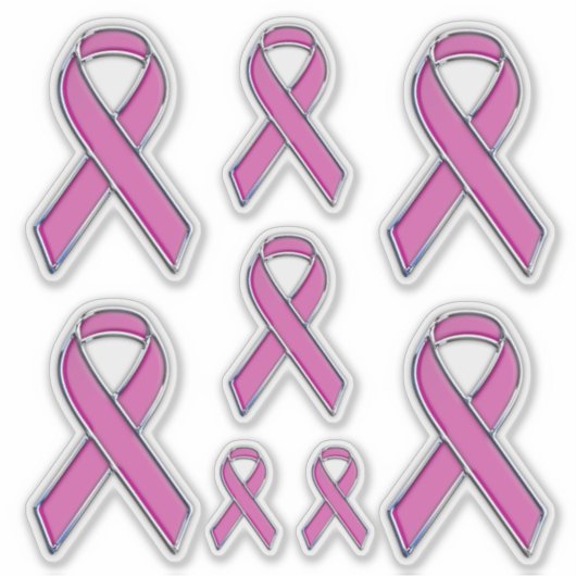 8 Chrome Style Print Pink Ribbon Bewusstsein Aufkleber (Vorderseite)