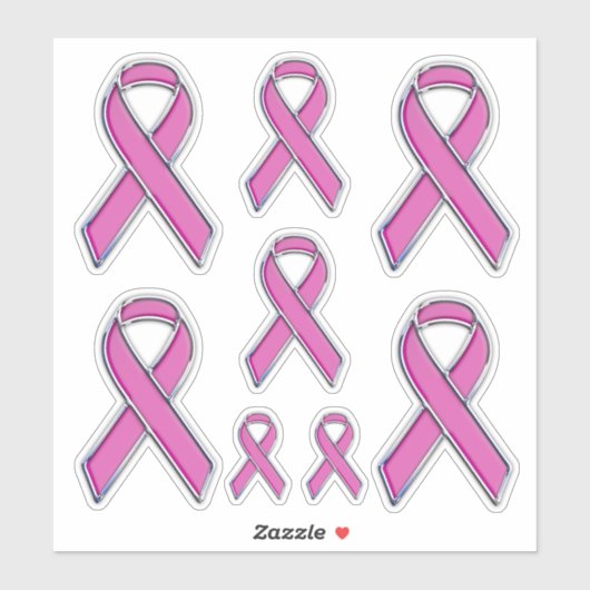 8 Chrome Style Print Pink Ribbon Bewusstsein Aufkleber (Blatt)