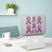 8 Chrome Style Print Pink Ribbon Bewusstsein Aufkleber (Laptop auf Schreibtisch)