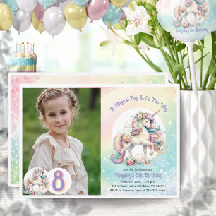 8. Eighth Unicorn Party Pastel Regenbogen-Party Einladung