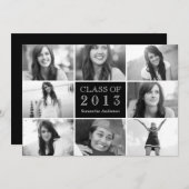 8 Foto Collage Abschluss Einladung Black (Vorne/Hinten)