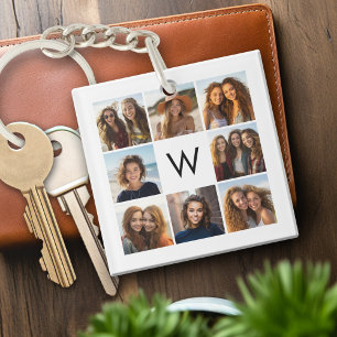8 Foto-Collage Benutzerdefiniertes Monogramm Schwa Schlüsselanhänger